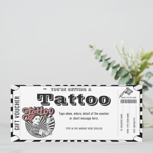 Persoonlijke Tattoo Cadeaubon cadeaukaart Kaart (Staand voorkant)