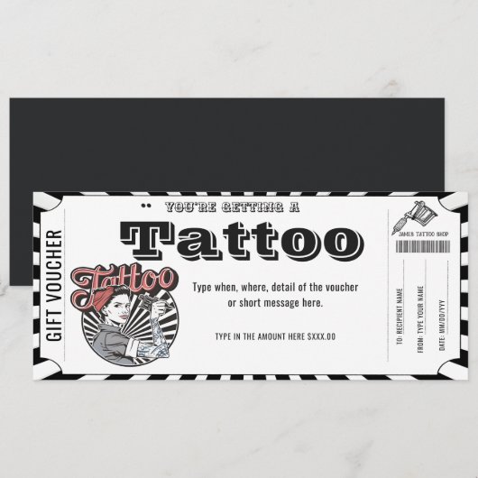 Persoonlijke Tattoo Cadeaubon cadeaukaart Kaart (Voorkant / Achterkant)