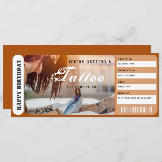 Persoonlijke Tattoo cadeaubon Sjabloon Kaart (Voorkant / Achterkant)