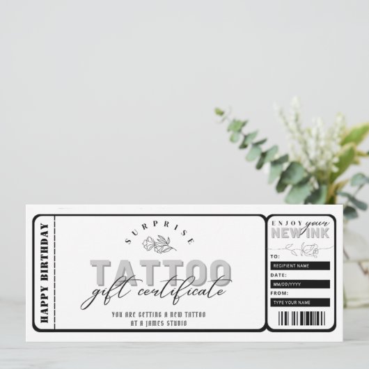 Persoonlijke Tattoo cadeaubon sjabloon ticket Kaart (Staand voorkant)