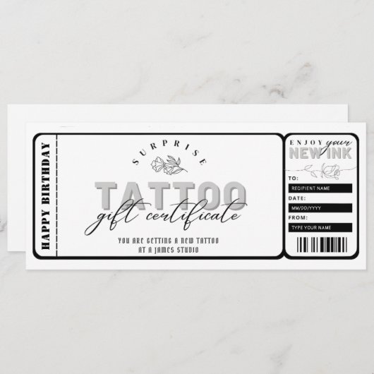 Persoonlijke Tattoo cadeaubon sjabloon ticket Kaart (Voorkant / Achterkant)