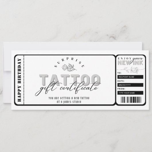 Persoonlijke Tattoo tegoedbon sjabloon ticket Kaart (Voorkant)