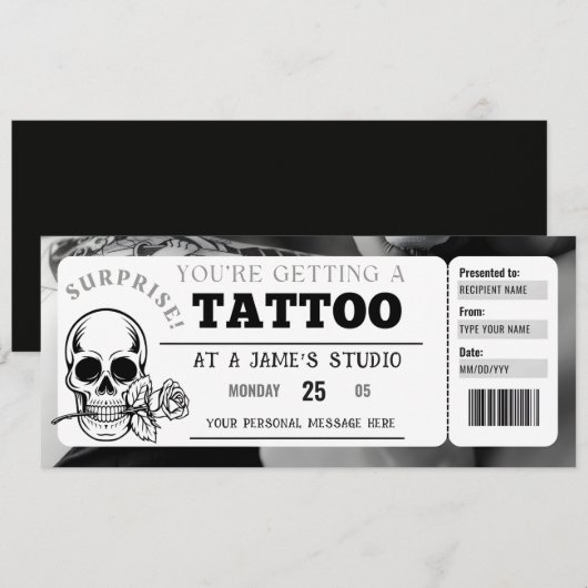 Persoonlijke Tattoo Ticket Cadeaubon Sjabloon Kaart (Voorkant / Achterkant)