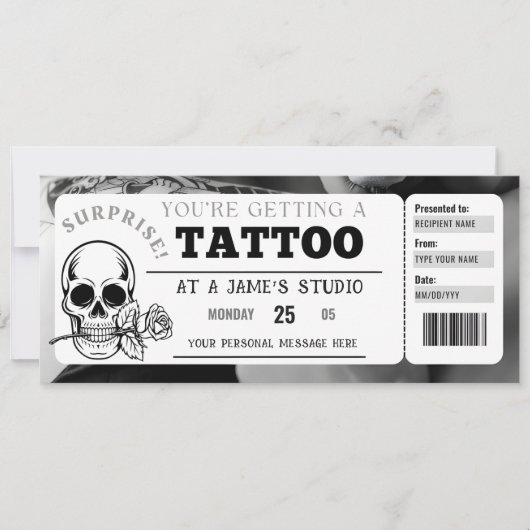 Persoonlijke Tattoo Ticket Cadeaubon Sjabloon Kaart (Voorkant)