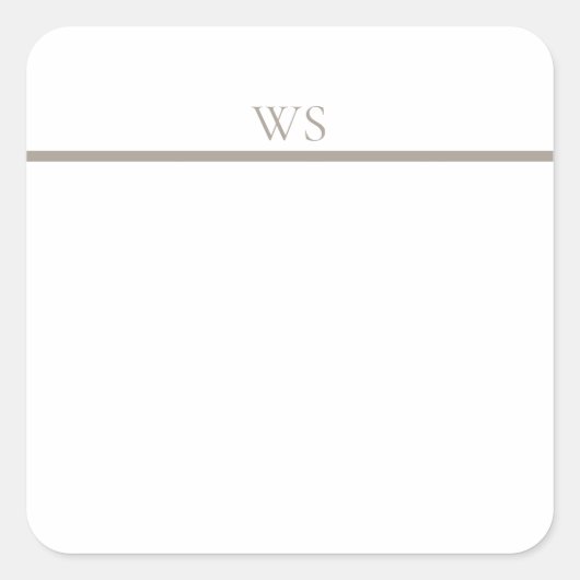 Persoonlijke Taupe Bar Monogram Square Sticker (Voorkant)