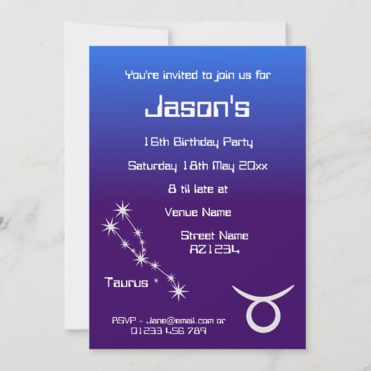 Persoonlijke Taurus-sterrenbeeld Galaxy-feestuitno Kaart (Voorkant)