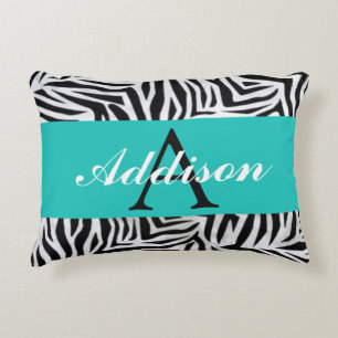 Persoonlijke Teal Blauwe en Zebraprint Decoratief Kussen