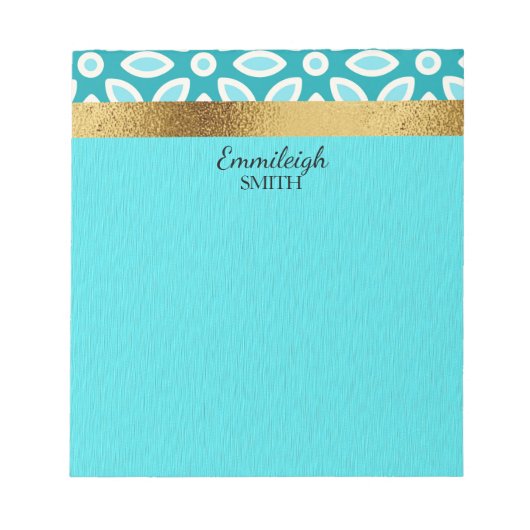 Persoonlijke teal en arctisch blauwe bloemen en go notitieblok (Voorkant)
