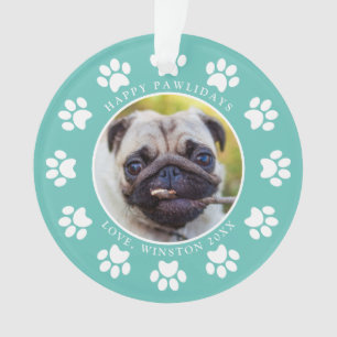 Persoonlijke Teal Gelukkig Pawlidays Hond Foto Ornament