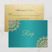 Persoonlijke Teal Gouden Indiase Mandala RSVP Huwe (Voorkant / Achterkant)