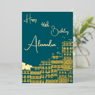 Persoonlijke Teal & Gouden Verjaardagskaart met Na Folie Uitnodiging