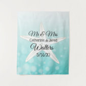 Persoonlijke Teal Zeester Trouwbanner Tapijt Wandkleed (Voorkant)