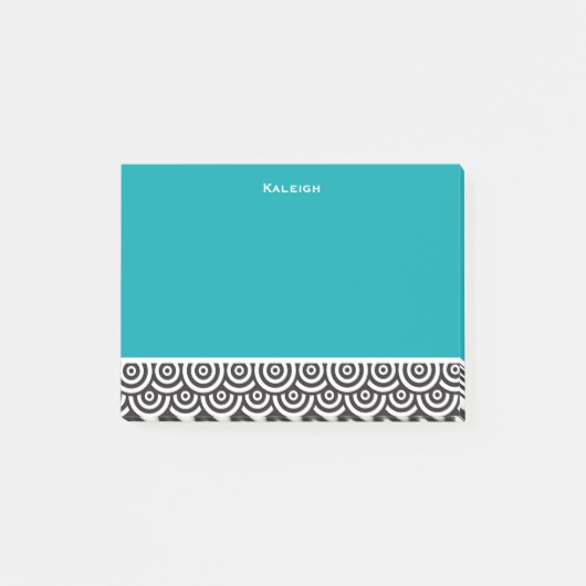 Persoonlijke Teal Zwart en Wit Retro Post-it® Notes (Voorkant)