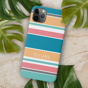 Persoonlijke Tealblauwe Zonnig Gele Roze Strepen Case-Mate iPhone Case