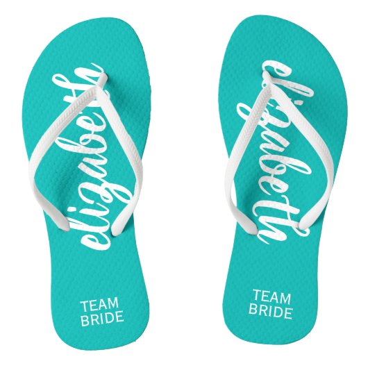 Persoonlijke Team Bruid Turquoise en Wit Teenslippers (Voetbed)