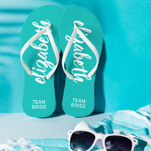 Persoonlijke Team Bruid Turquoise en Wit Teenslippers