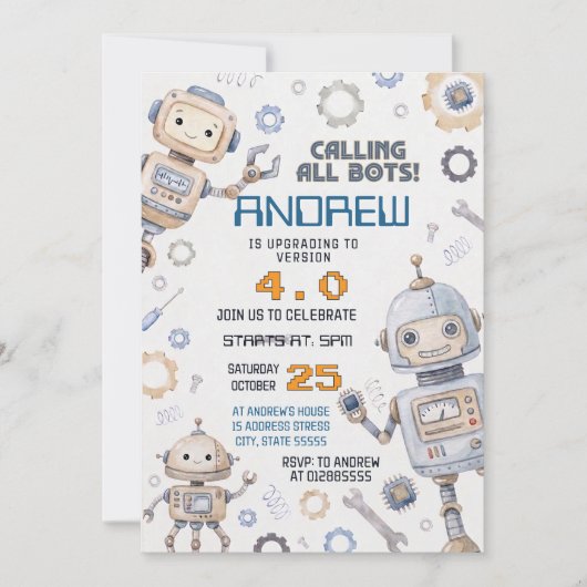 Persoonlijke Tech Robot Verjaardagsfeest voor jong Kaart (Voorkant)