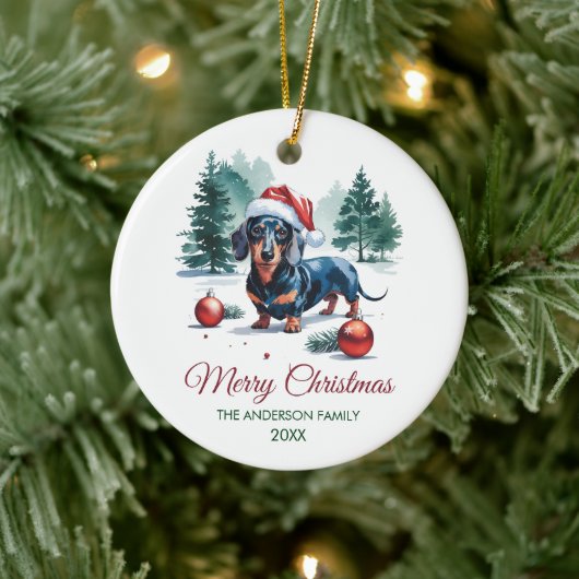 Persoonlijke teckel in kerstmuts Kerstmis      Keramisch Ornament (Boom)