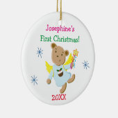 Persoonlijke Teddy Bear Angel Eerste Kerstmis Keramisch Ornament (Rechts)