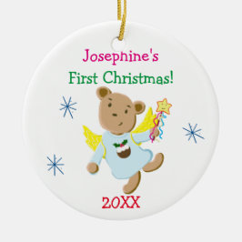 Persoonlijke Teddy Bear Angel Eerste Kerstmis Keramisch Ornament