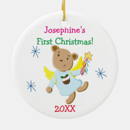 Persoonlijke Teddy Bear Angel Eerste Kerstmis Keramisch Ornament