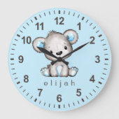 Persoonlijke Teddy Bear Baby Boy Blue Grote Klok (Voorkant)