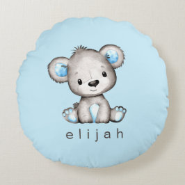 Persoonlijke Teddy Bear Baby Boy Blue Rond Kussen