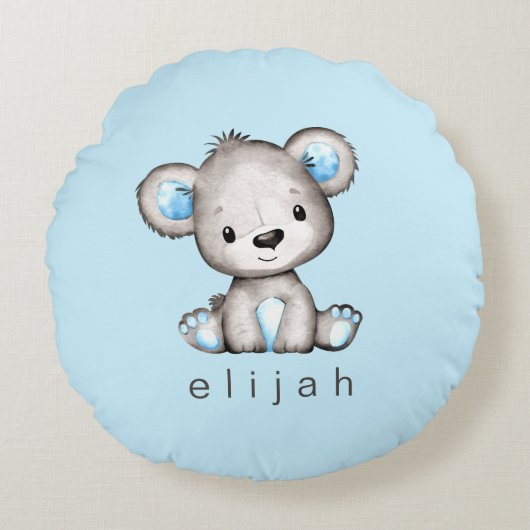 Persoonlijke Teddy Bear Baby Boy Blue Rond Kussen (Voorkant)