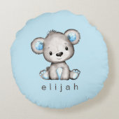 Persoonlijke Teddy Bear Baby Boy Blue Rond Kussen (Achterkant)