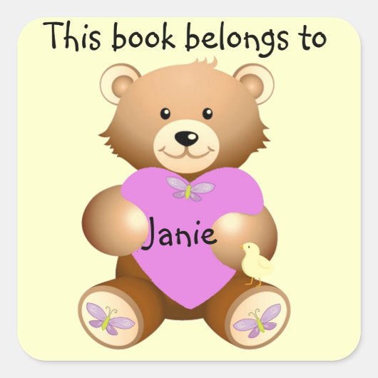 Persoonlijke Teddy Bear Bookplate Sticker (Voorkant)