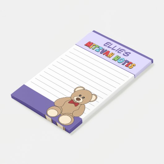 Persoonlijke Teddy Beer Mitzvah Post-its - Paars Post-it® Notes (Schuin)