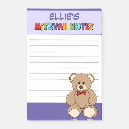 Persoonlijke Teddy Beer Mitzvah Post-its - Paars Post-it® Notes (Voorkant)