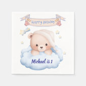 Persoonlijke teddybeer 1e verjaardag papieren serv servet (Voorkant)