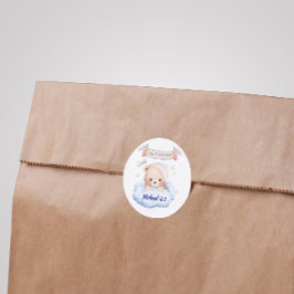 Persoonlijke teddybeer 1e verjaardagssticker ronde sticker