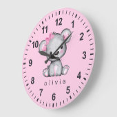 Persoonlijke teddybeer babymeisje roze grote klok (Hoek)