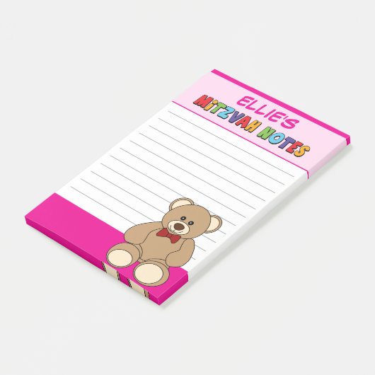 Persoonlijke teddybeer Bar Mitswa Roze Post-it® Notes (Schuin)