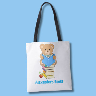 Persoonlijke teddybeer die zijn boeken leest tote bag