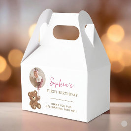 Persoonlijke teddybeer eerste verjaardag foto favo bedankdoosjes