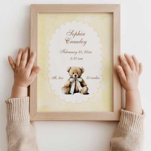 Persoonlijke teddybeer geboorte info poster