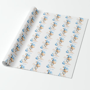 Persoonlijke teddybeer jongens baby shower cadeaupapier