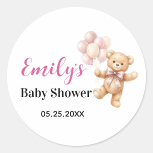 Persoonlijke teddybeer meisje Baby Shower Ronde Sticker