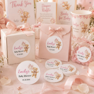 Persoonlijke teddybeer meisje Baby Shower Ronde Sticker