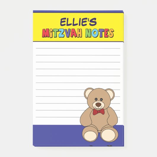 Persoonlijke teddybeer Mitzvah - Geel Blauw Post-it® Notes (Voorkant)