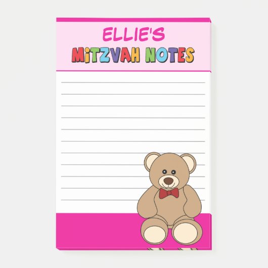 Persoonlijke teddybeer Mitzvah Roze Post-it® Notes (Voorkant)