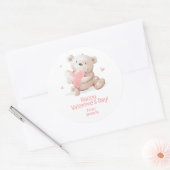 Persoonlijke teddybeer Valentijn Ronde Sticker (Envelop)