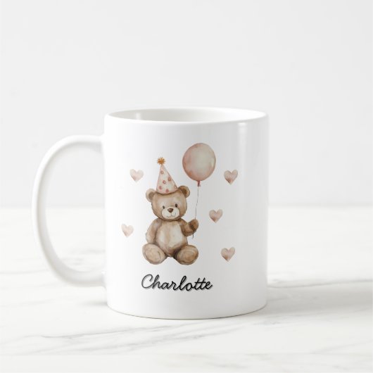 Persoonlijke teddybeer verjaardag baby mok (Links)