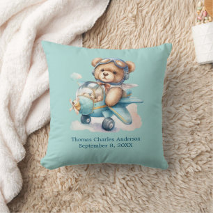Persoonlijke teddybeer-vliegtuig baby jongen cadea kussen