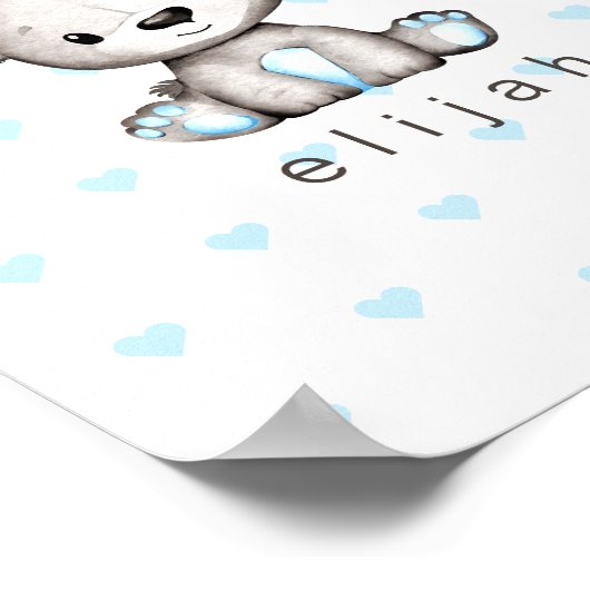 Persoonlijke teddybeer voor babyjongen met blauwe  poster (Hoek)