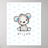 Persoonlijke teddybeer voor babyjongen met blauwe  poster (Voorkant)