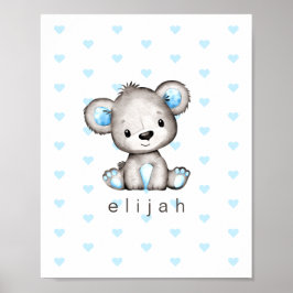Persoonlijke teddybeer voor babyjongen met blauwe poster